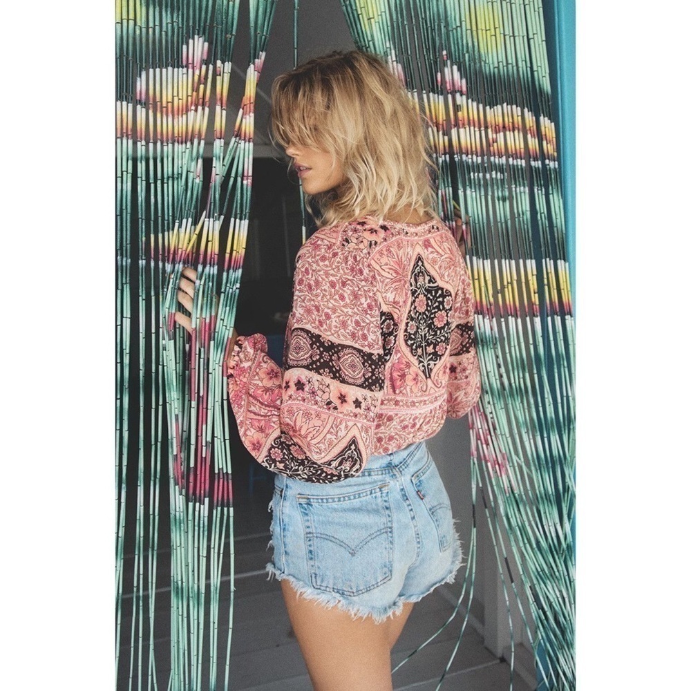 Spell Top Aloha Fox Floral Tassels Pink Boho Flowy Beach Watermelon XS GUC - Picture 10 of 11